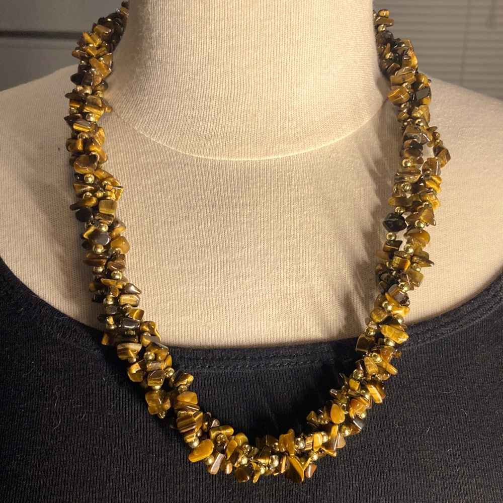 Triple strand tiger eye necklace